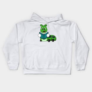 Caterpillar as Student with Book Kids Hoodie